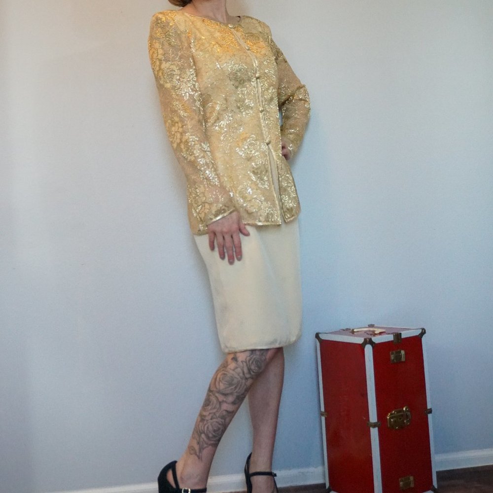 Saks Fifth Avenue Tom & Linda Platt Gold Dress